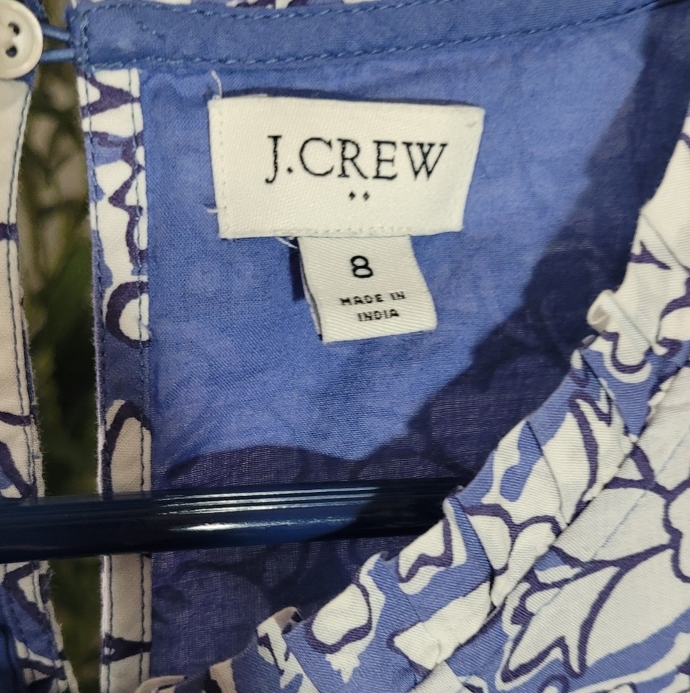 J. Crew Blue and White Cotton Floral Ruffle Sleeve Dress with pockets Size 8 - Picture 3 of 6